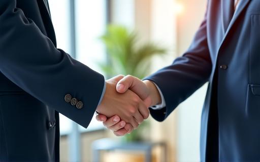 握手する二人のビジネスパーソン、成功した採用を象徴